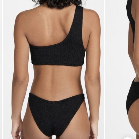 Hunza G Black Bikini SET Nancy One Shoulder Size Crinkle Stretchy Swimsuit Rare - Picture 12 of 12